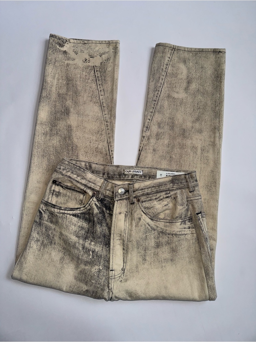Our Legacy Men's Washed Black and Cream Straight Jeans